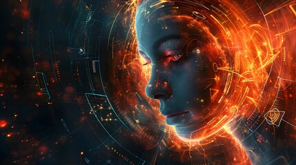 Woman face on a galaxy in space