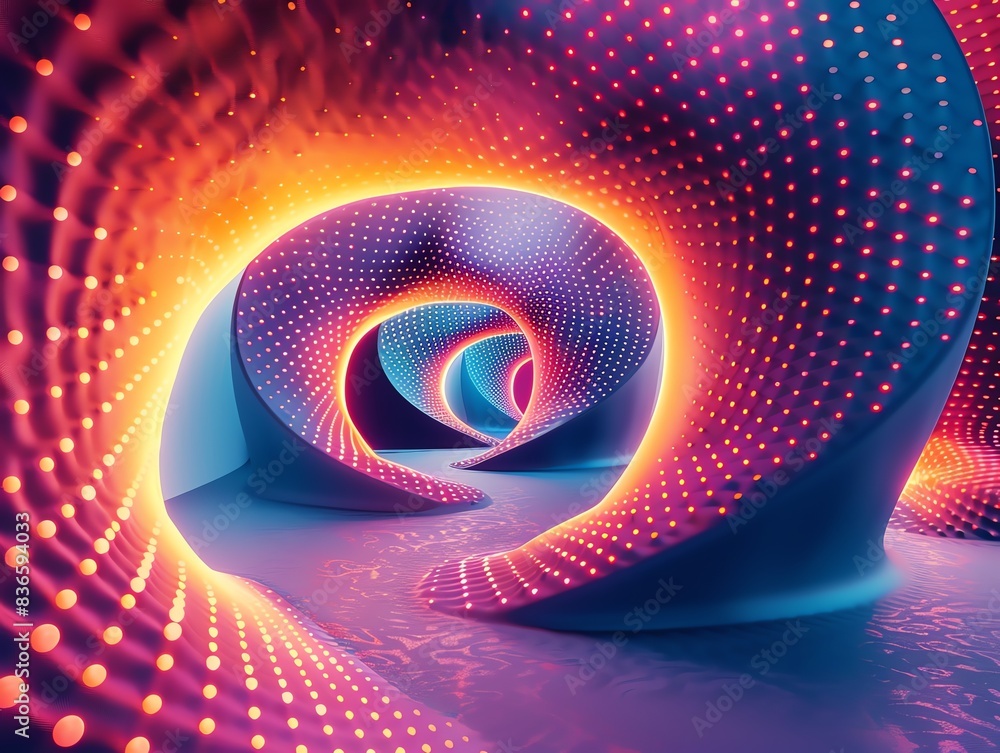 Poster abstract 3d background with swirling neon lights and geometric patterns