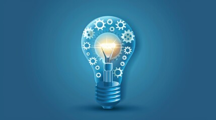 Illustration of a light bulb with gears inside, symbolizing innovation, ideas, and technology.