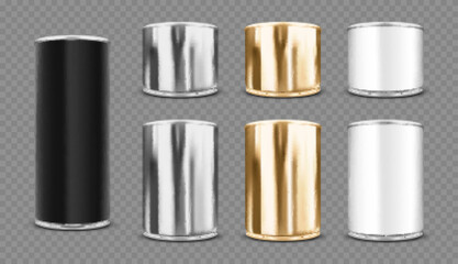 Realistic metal cans set. Vector illustration