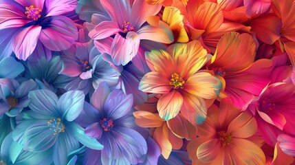Fototapeta premium Vibrant and colorful floral pattern featuring a variety of flowers. Perfect for backgrounds, home decor, and greeting card designs.