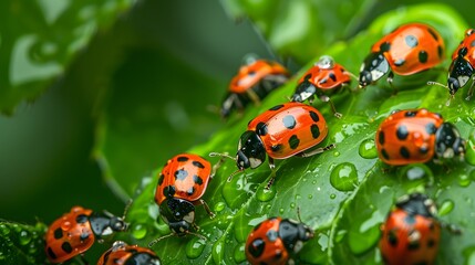 Close Up red insect on a leaf	