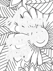Fototapeta premium Fall Quotes Flower Coloring Page Beautiful black and white illustration for adult coloring book
