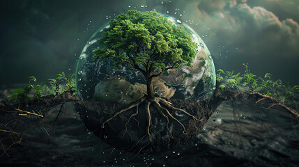 Earth Day, the earth, green trees, blue sky and white clouds