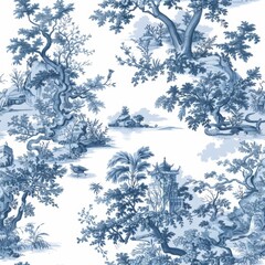 Seamless pattern Toile De Jouy blue