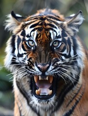 Obraz premium Fierce Tiger Baring Its Fangs in a Formidable Portrait