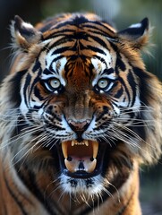 Obraz premium Fierce Tiger Baring Its Fangs in a Formidable Portrait