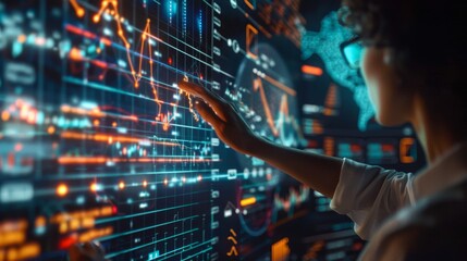 Obraz premium Dynamic Financial Futures Person Engaging with Holographic Growth Chart in HighResolution Image