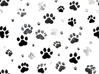 Abstract background of cat paws and footprints on white background
