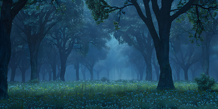 Clareira tranquila na floresta ao entardecer