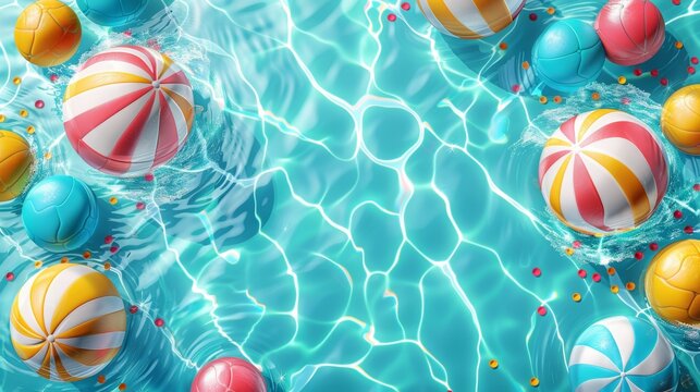 Poolside withloating Beach Balls and Clear Water
