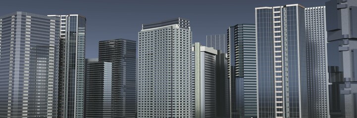 Obraz premium Skyscrapers, high-rise buildings from below against the background of the sky, cityscape, panorama of skyscrapers, 3D rendering