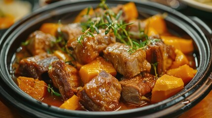 Glazed pork ribs with pumpkin, ideal for a gourmet meal