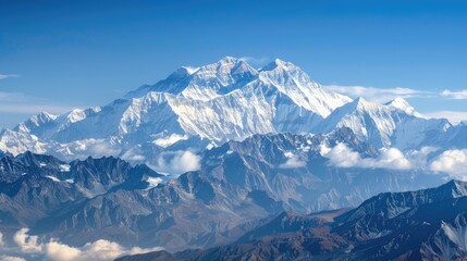 Fototapeta premium Majestic snow-capped mountain range under a blue sky with clouds