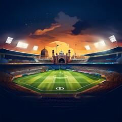 cricket match ondia vs pakistan with background of sport stadium, Ai Generated
