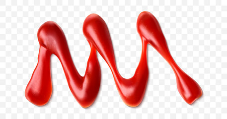 Tomato sauce or ketchup splash isolated on transparent background. Realistic vector illustration