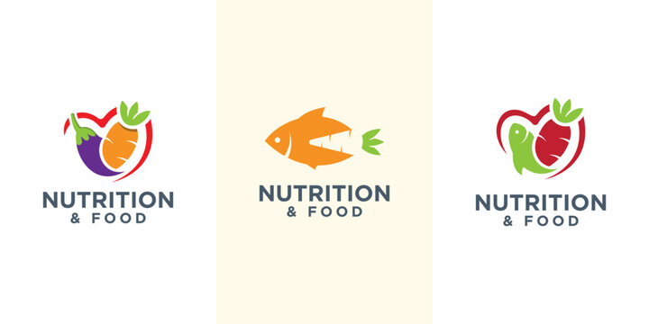 Food and Nutrition Healthy foods logo design collection set creative modern flat template