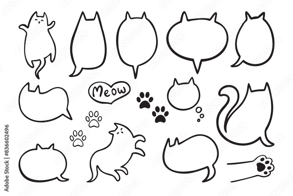 Aufkleber speech bubble in the shape cat. empty cute speech bubble with cat ears and tail. set linear vector