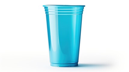 Blue plastic party cup on white background