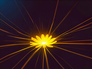 Fototapeta premium abstract neon Thin ray of light illuminates yellow flower petals