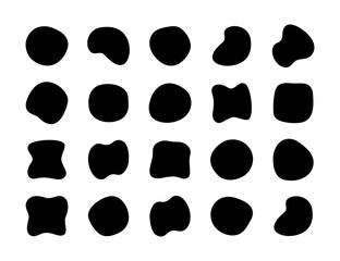 Fototapeta premium Liquid blob shapes, vector organic random forms, black fluid silhouette, simple smooth ink stain. Flat design elements. Vector illustration
