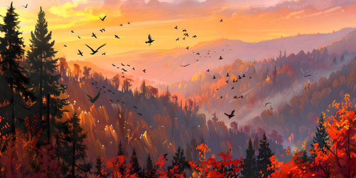 Paisagem de montanha com cores vibrantes de outono