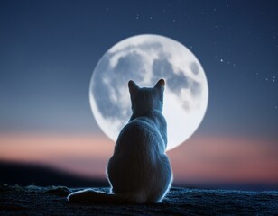 月を見る猫の後ろ姿