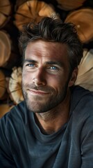 Fototapeta premium A man with blue eyes and a beard.
