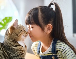 猫とキスする女の子