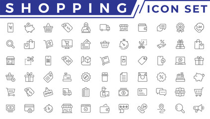 Shopping icons set. E-commerce icon collection. Online shopping thin line icons. Shop icons vector