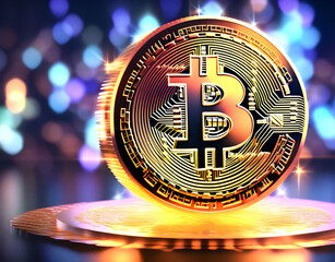 A 3D Bitcoin symbol. Bitcoin graphic with futuristic elements, valuable cryptocurrencies by market,
cryptocurrency technology and digital money.
