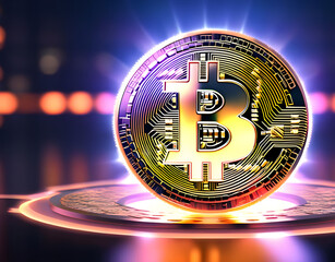 A 3D Bitcoin symbol. Bitcoin graphic with futuristic elements, valuable cryptocurrencies by market,
cryptocurrency technology and digital money.
