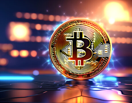 A 3D Bitcoin symbol. Bitcoin graphic with futuristic elements, valuable cryptocurrencies by market,
cryptocurrency technology and digital money.
