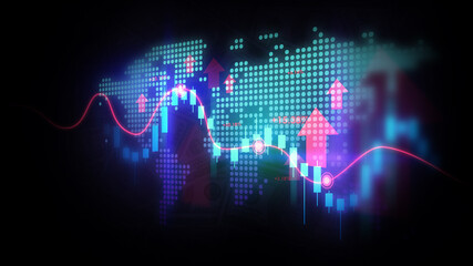 Global world map stock market financial growth chart