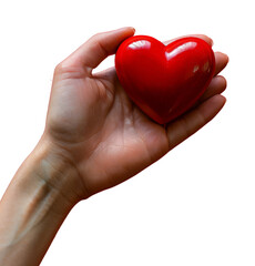 Fototapeta premium Hand holding a red heart symbolizing love, care, and compassion on a white background