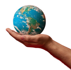 Hand holding a small globe, representing global unity
