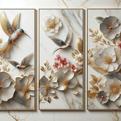 a wall painting room with a large painting of flowers - Generative AI