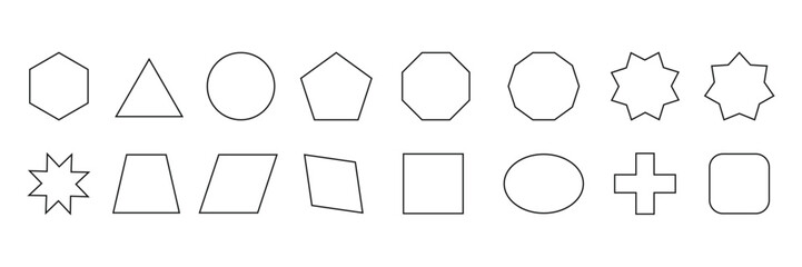 Set of Geometric shape icon Outline . Basic Geometric symbol collection. Black silhouette large collection basic figures. Vector Illustration.