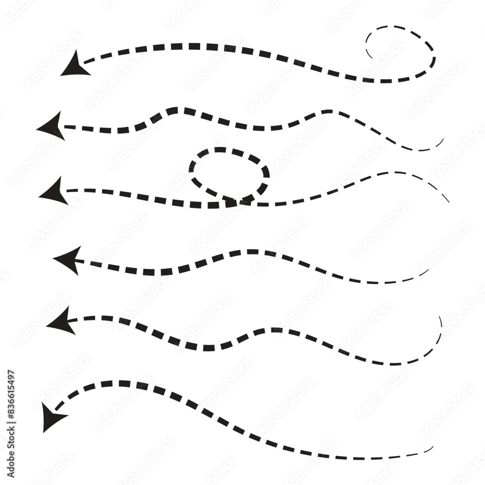 Poster vector set of dotted arrows, set arrows and directions signs, dotted arrow vector, arrow dashed vect