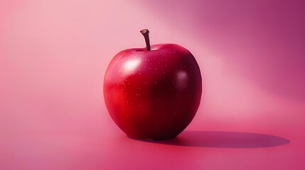 Red apple on a solid background in warm magenta.