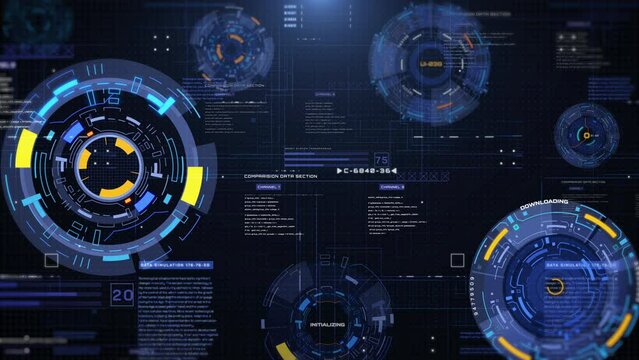 HUD futuristic rotation circle crosshair element with digital data dashboard, chart for business development platform, game, technology 4K motion