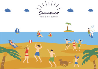 海で夏を楽しむ人達