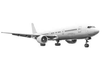 Large commercial passenger airplane isolated on a white background, displaying detailed design and structure of the aircraft.