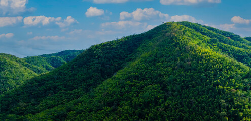 Panorama view with  wonderful springtime landscape in mountains. grassy field and rolling hills. rural scenery © SASITHORN