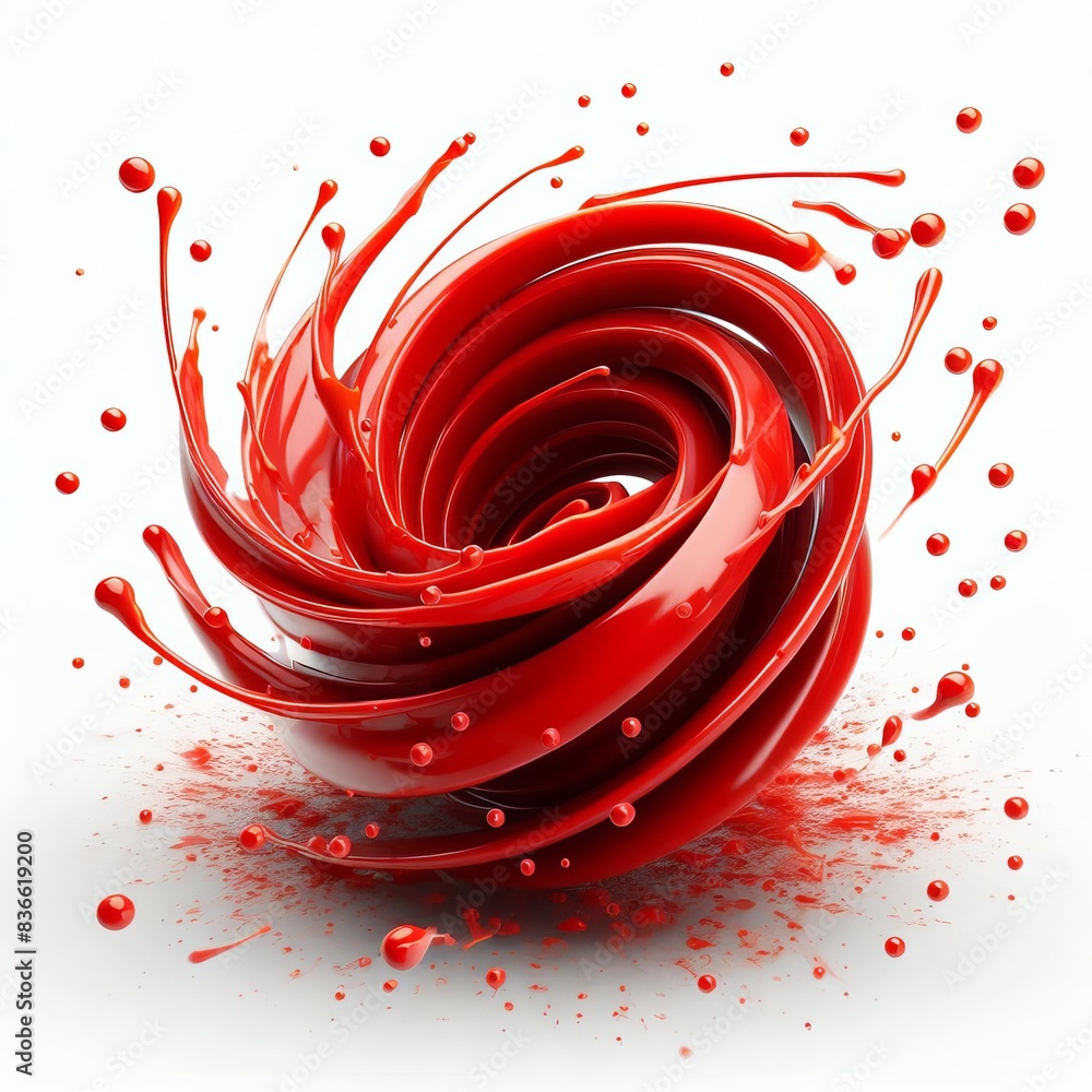 Poster red swirl pattern on white background drop-like splash