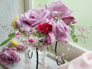wedding bouquet with pink roses