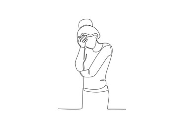 Single continuous line drawing of A stressed woman bends over. Stressed working in office with problem. One line draw design vector illustration
