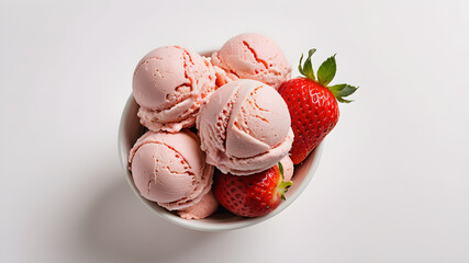 Strawberry ice cream on white background
