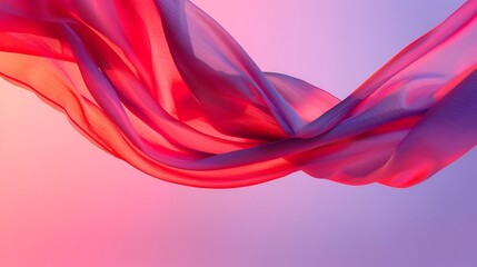 Red fabric gracefully suspended against a gentle pink-to-purple gradient backdrop.