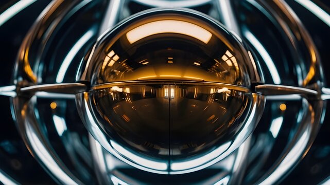 Elegant Metallic Symmetry: Close-up of Spherical Design, Captivating Spherical Symmetry: Metallic Close-up, Metallic Marvel: Stunning Close-up of Spherical Symmetry, Mesmerizing Metallic Elegance